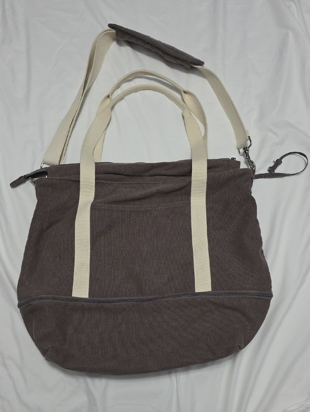 Lo & Son Catalina Day Tote Gray Canvas with Cream Straps